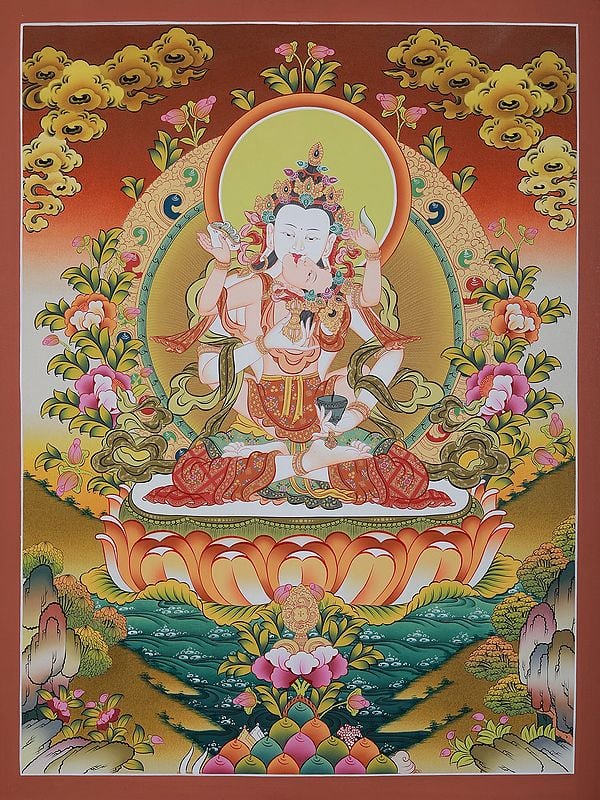 Vajrasattva Buddha Shakti | Brocadeless Thangka Painting