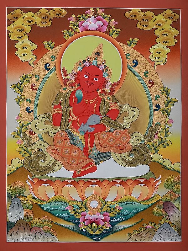 The Tibetan Deity Of Wealth - Kubera | Brocadeless Thangka Painting