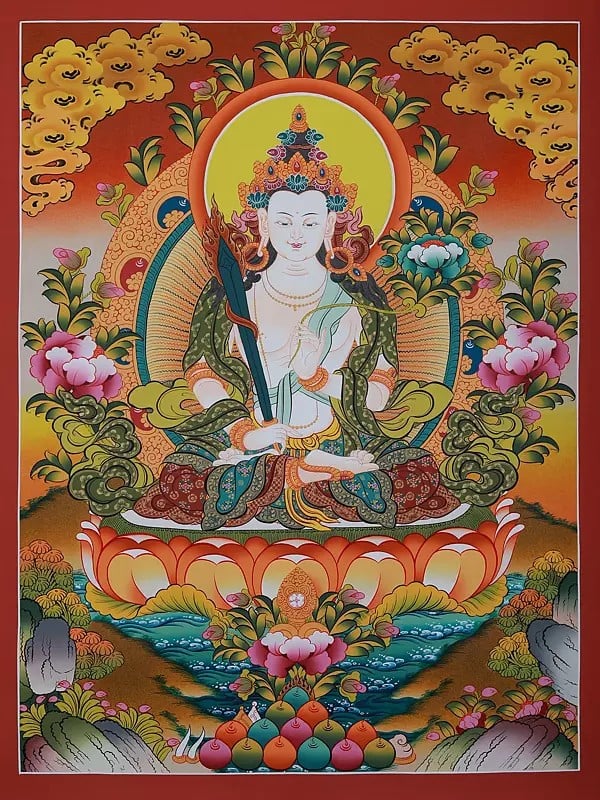 Vajrasattva Tantra Yoga With Sword | Brocadeless Thangka Painting