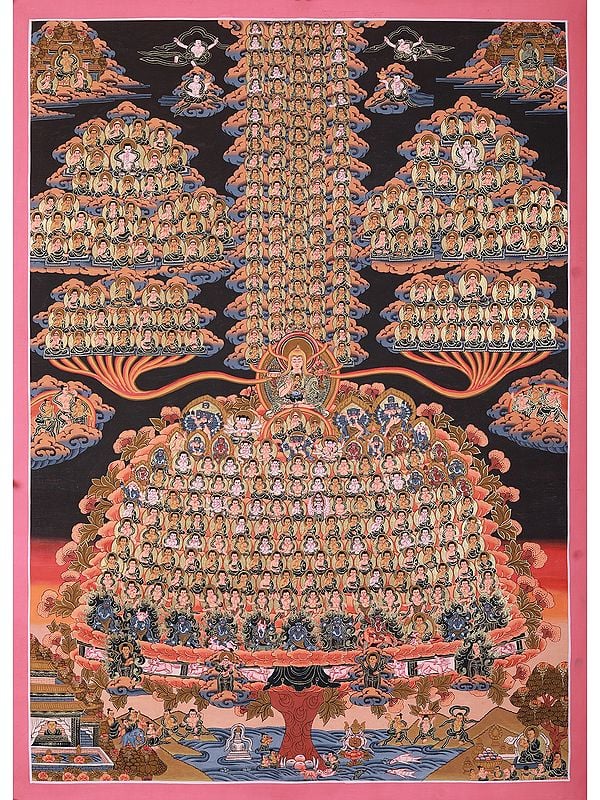 Thousand Buddha - Buddhist Refuge Tree | Brocadeless Thangka Painting