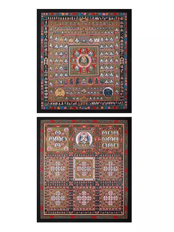 Set Of 2 Tibetan Buddhist Hand-Painted | Brocadeless Thangka Painting