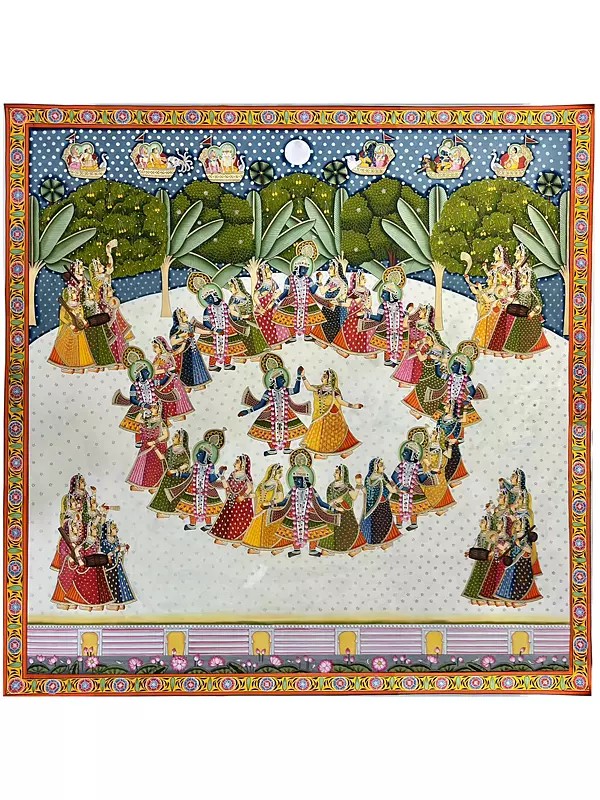Radha Krishna Raas Lila Pichwai Painting on Cotton Cloth | By Dheeraj Munot