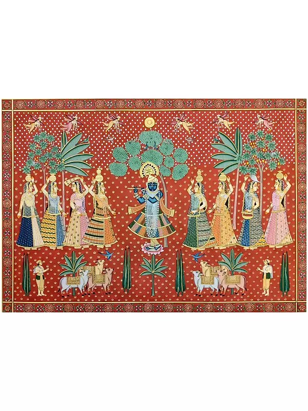 Pichwai Painting: Lord Shrinathji and Gopis by Dheeraj Munot