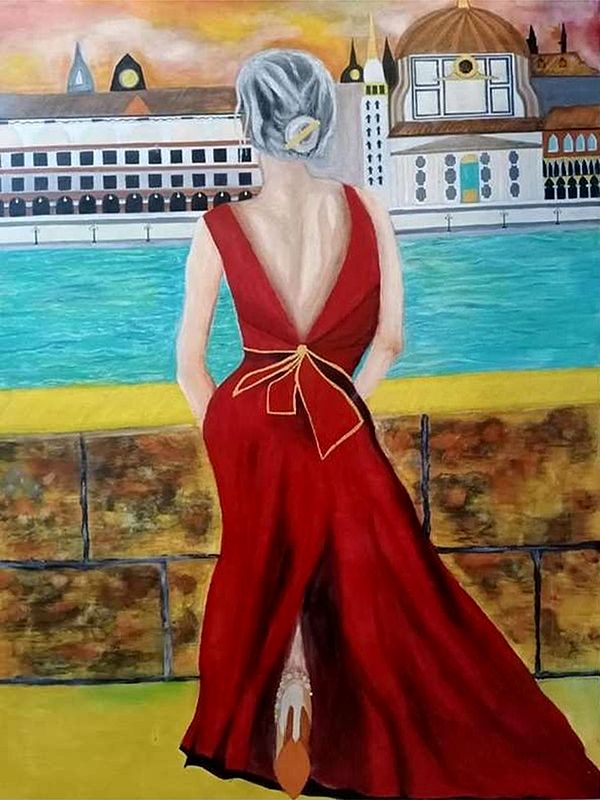 Walking Lady | Acrylic on Canvas | by Inderjeet