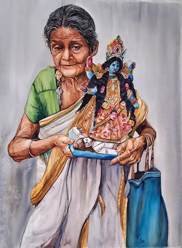A Pious Devotee | Water Colour on Paper | by Priya Ghosh