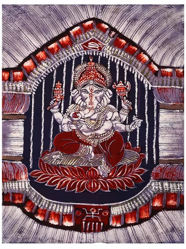 Lord Ganesha Seated on Lotus | Batik Painting