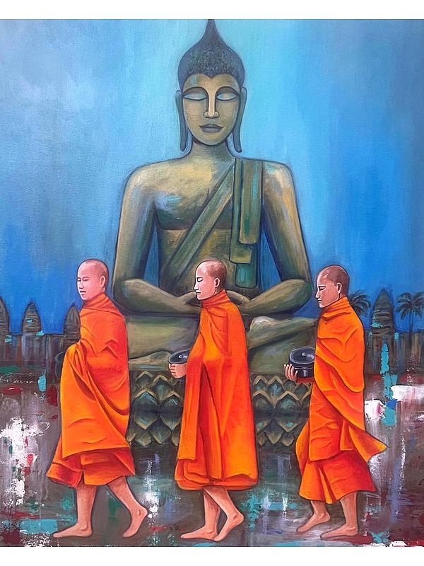 Lord Buddha and his Pupil | Acrylic on Canvas | Painting by Kangana Vohra