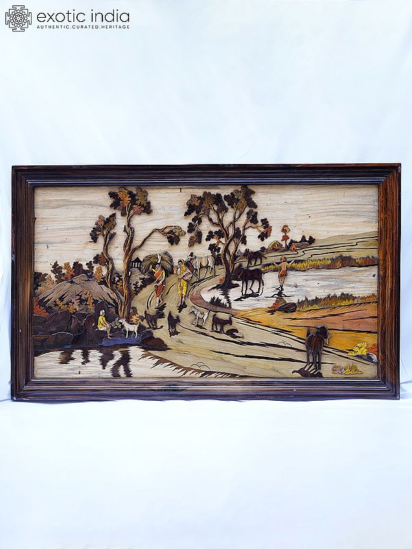 61" The Typical Village Scenery | Rosewood 3D Panel with Inlay Work