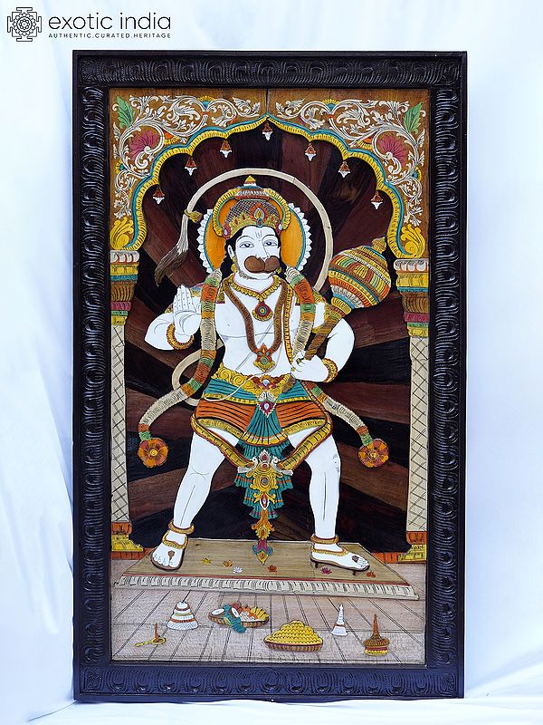 61" The Mighty Brave Hanuman | Rosewood 3D Panel with Inlay Work