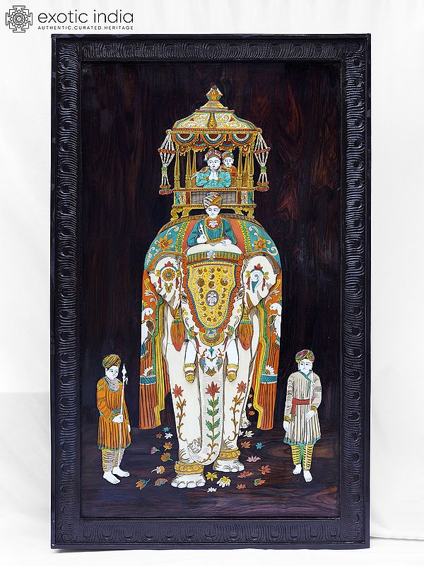 61" An Ambari Elephant Ride | Rosewood 3D Panel with Inlay Work
