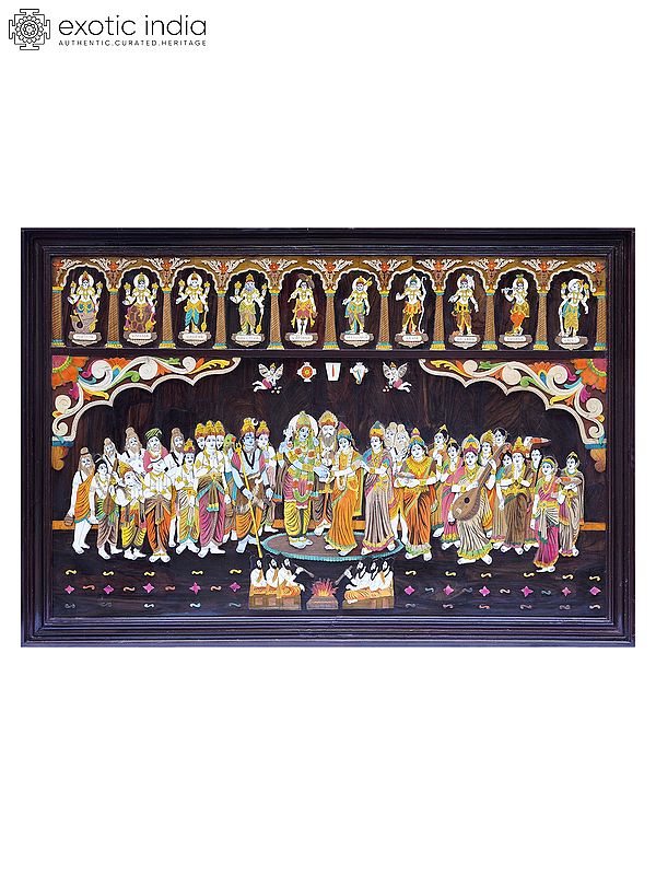 72" Srinivasa Kalyanam with Dashavatar | Rosewood 3D Panel with Inlay Work