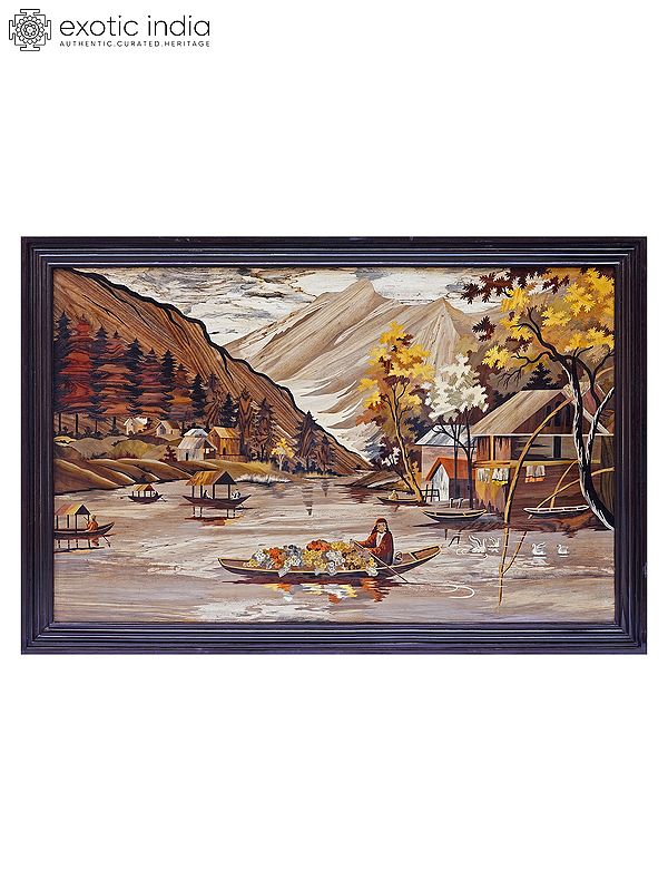 72" Boat Ride in the Kashmir Lake | Rosewood 3D Panel with Inlay Work