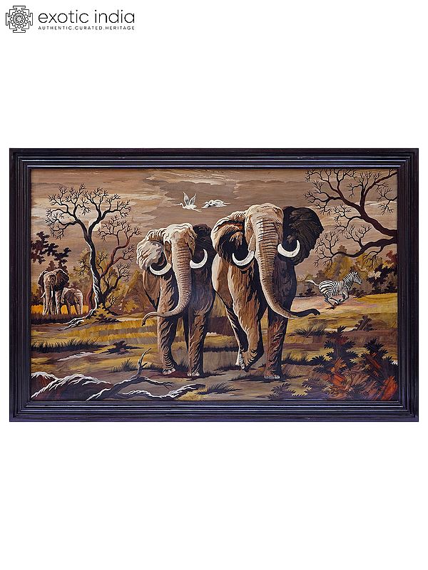 72" Elephant Pair in the Forest | Rosewood 3D Panel with Inlay Work