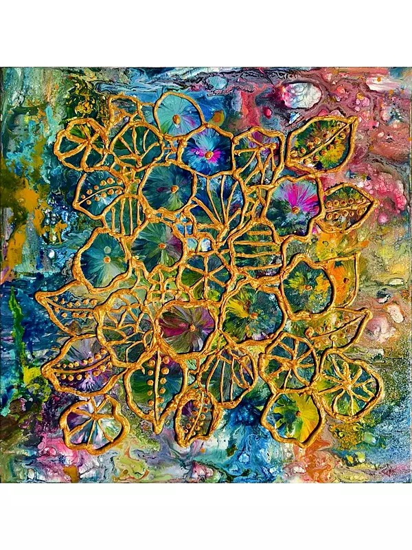 Swarna Pushp Mandala | Textured Art | Acrylic on Canvas | by Priyanka Nishad