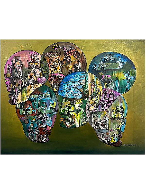 Tales of Life and Spirit | Acrylic on Canvas | Painting by Arundhati Pise