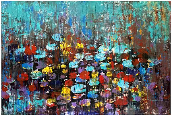 Floating Water Lily | Acrylic on Canvas | Painting by Arundhati Pise