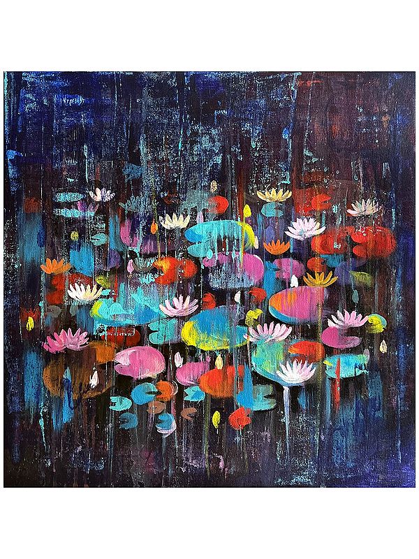 The Colorful Water Lily | Acrylic on Canvas | Painting by Arundhati Pise