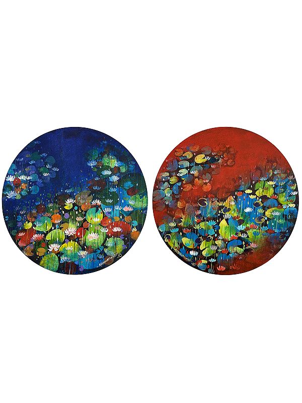 Water Lily Escape | Pair of Two | Acrylic on Canvas | Painting by Arundhati Pise