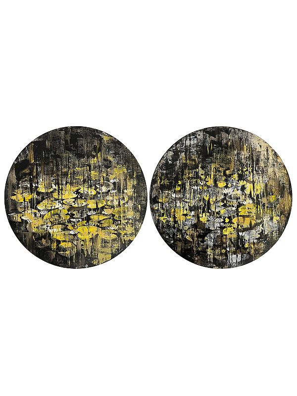 Stillness Among Flowers | Pair of Two | Acrylic on Canvas | Painting by Arundhati Pise