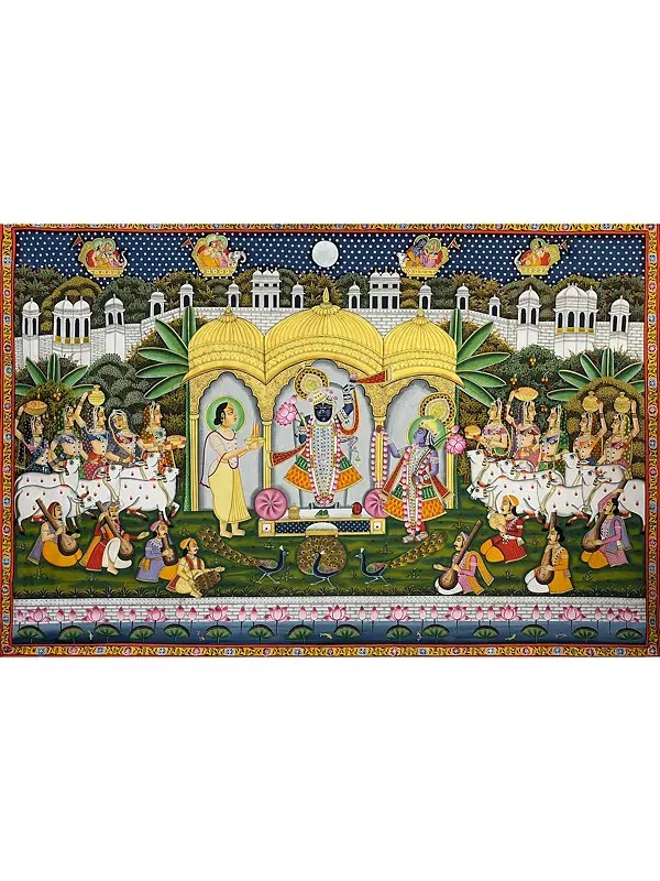 Lord Shrinathji Darshan Pichwai Painting | Natural Color On Cloth | By Dheeraj Munot