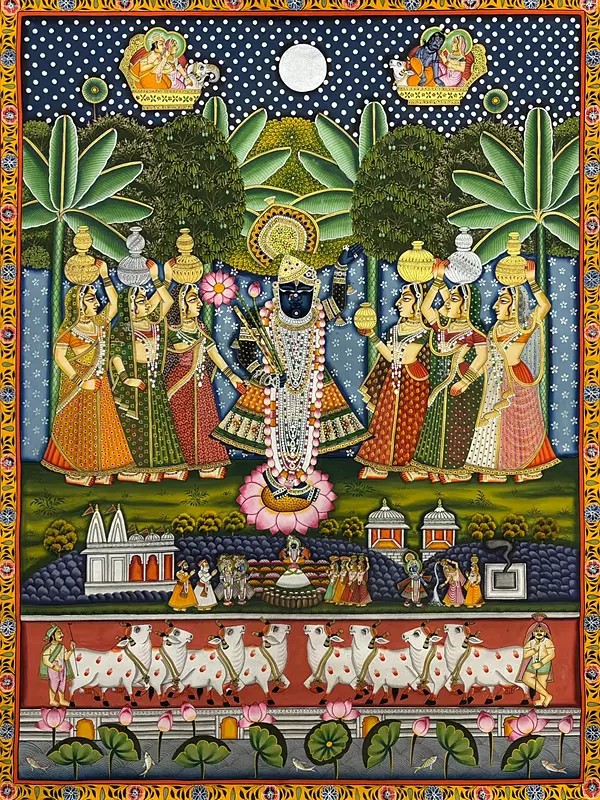 Gopika With Shrinathji Pichwai Painting | Natural Color On Cloth | By Dheeraj Munot