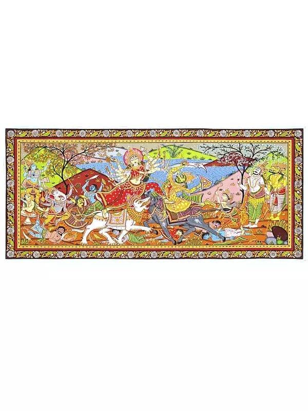 Goddess Durga Killing Demon Mahishasura | Pattachitra Painting From Odisha