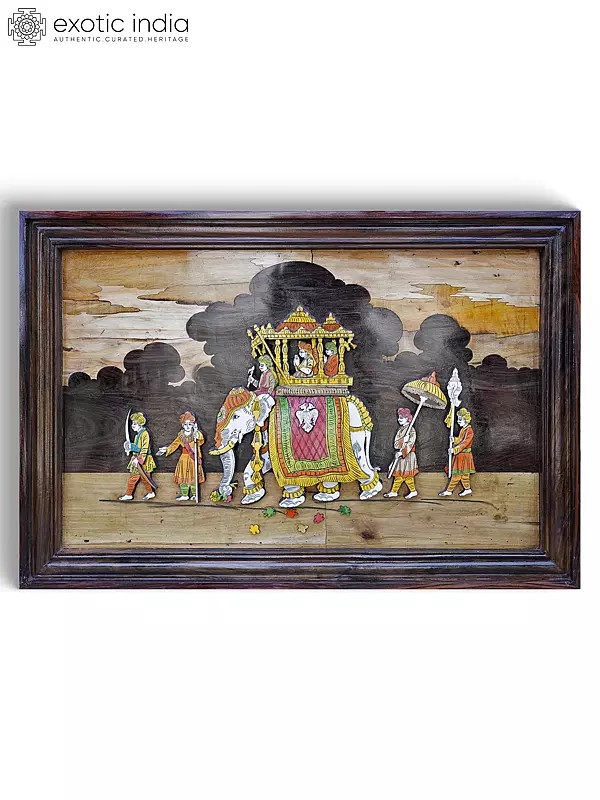 36" King's Royal Ride on Elephant | 3D Wall Panel in Rosewood with Inlay Work