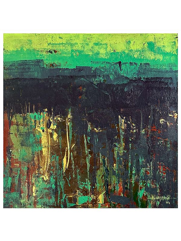 Midnight Rain over Gilded Fields | Acrylic on Canvas | Painting by Avinash Pise
