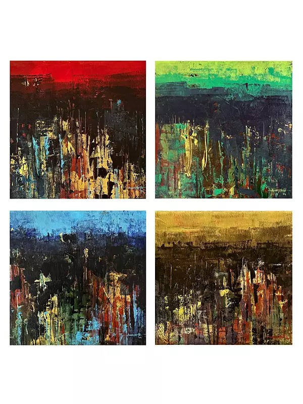 Set of 4 Abstract Canvas Artworks by Avinash Pise