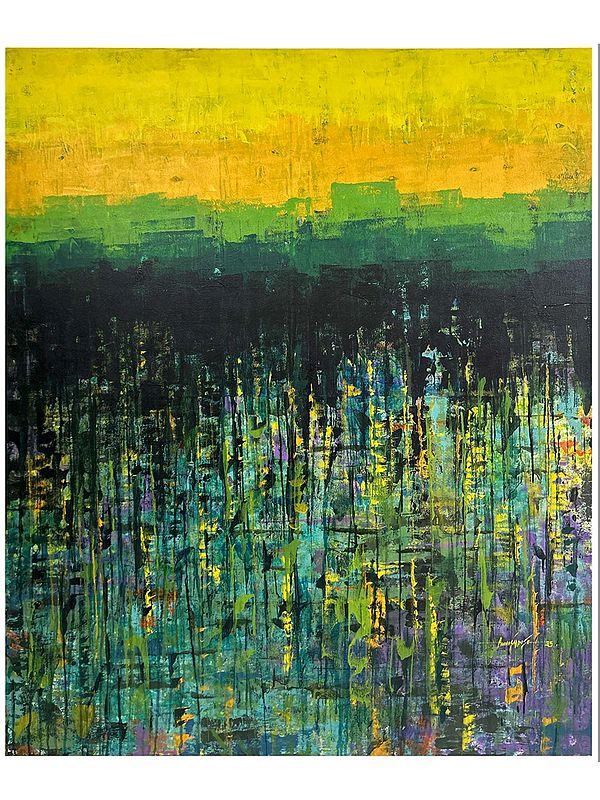 Abstract Acrylic Canvas Painting: Showered Land by Flower by Avinash Pise