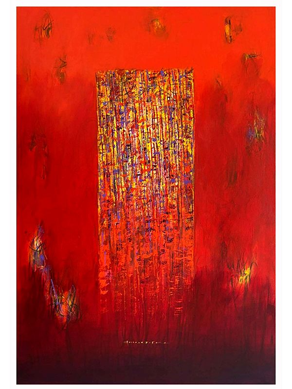 Monument in Red | Acrylic and Charcoal on Canvas | Painting by Avinash Pise