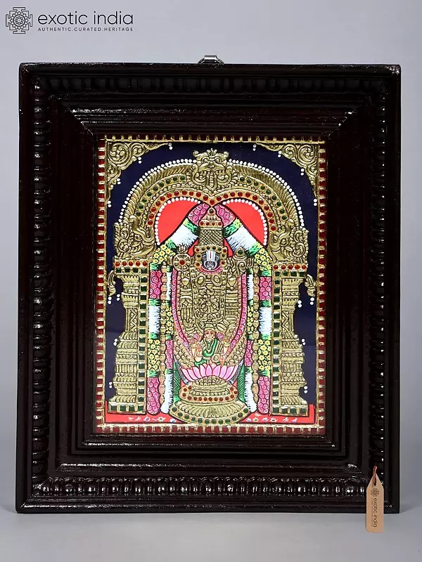 Lord Venkateshvara (Tirupati Balaji) Tanjore Painting | Traditional Colors with 24 Karat Gold | With Frame