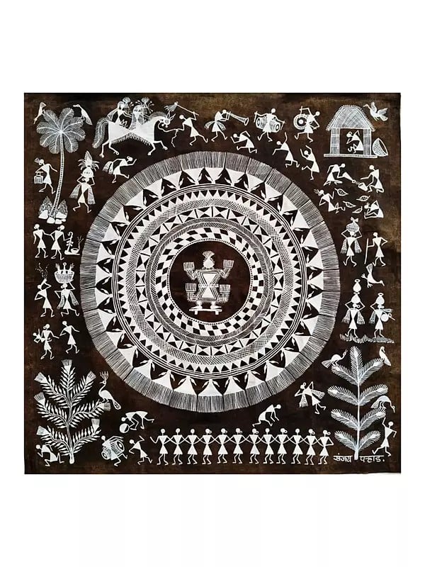 Tribal Warli Painting | Natural Color On Cotton Cloth | By Sanjay Balakrishna Parhad