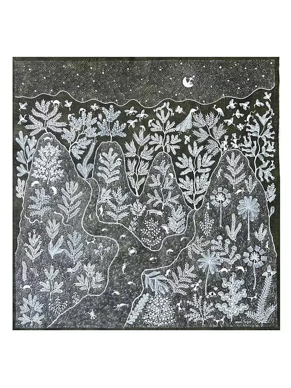 Ganga Gavari And Mahadev Warli Painting | Natural Color On Cotton Cloth | By Sanjay Balakrishna Parhad