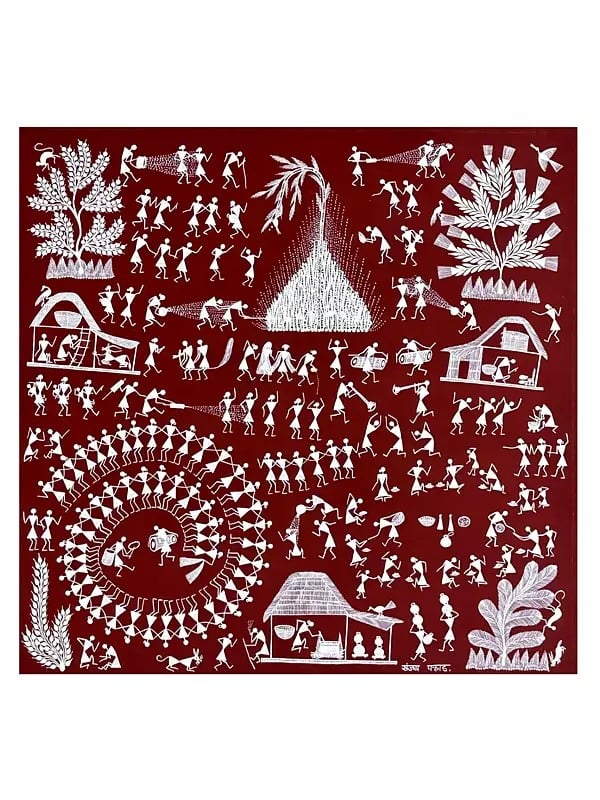 Holi Festival Warli Painting | Natural Color On Cotton Cloth | By Sanjay Balakrishna Parhad