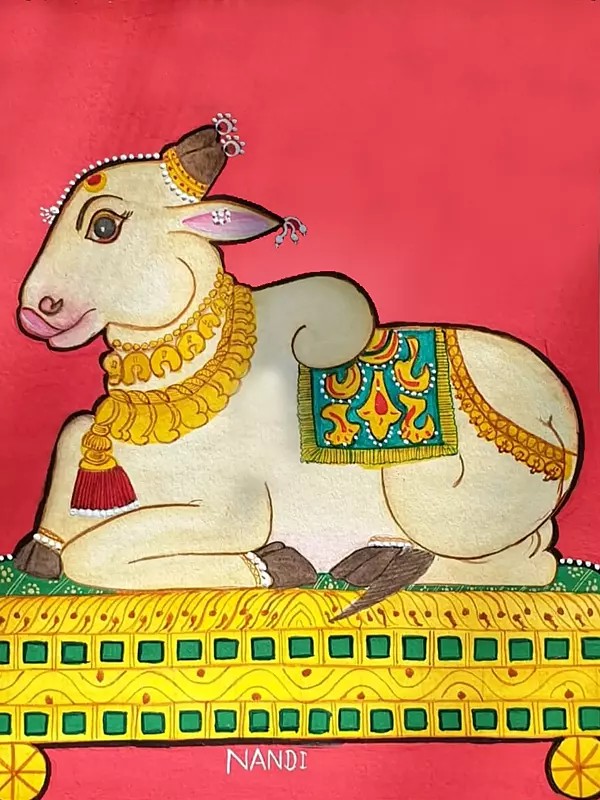Nandi - Vahana of Lord Shiva | Mysore Traditional Painting | With Frame
