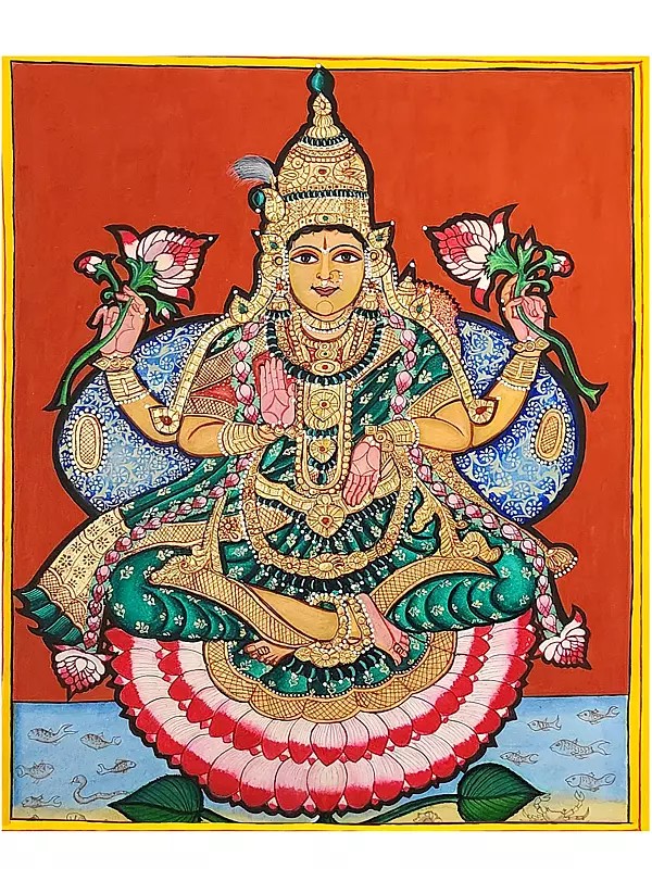 Goddess Lakshmi | Mysore Traditional Painting | With Frame
