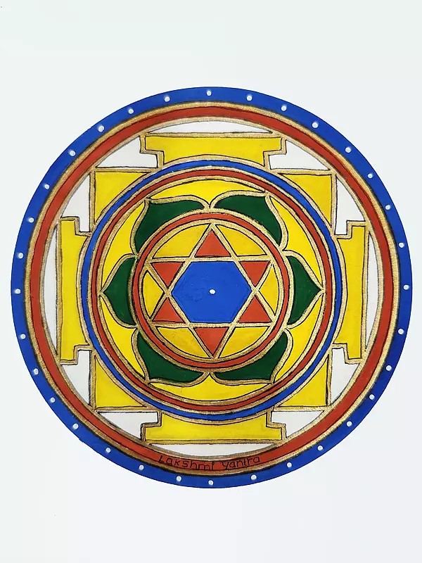 Shri Lakshmi Yantra | Ganjifa Card | Mysore Traditional Painting | With Frame