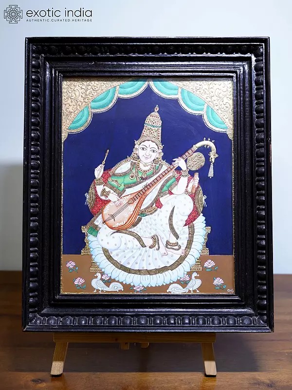 Goddess Saraswati | Mysore Traditional Painting With Frame