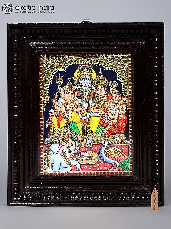 Shiva Family | Framed Tanjore Painting
