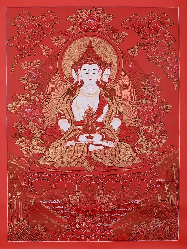 Four Head Aparmita With Kalasha | Tibetan Thangka Painting
