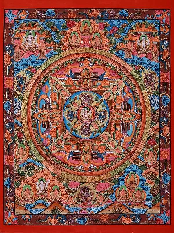 Dharma Wheel Of Mandala | Tibetan Thangka Painting