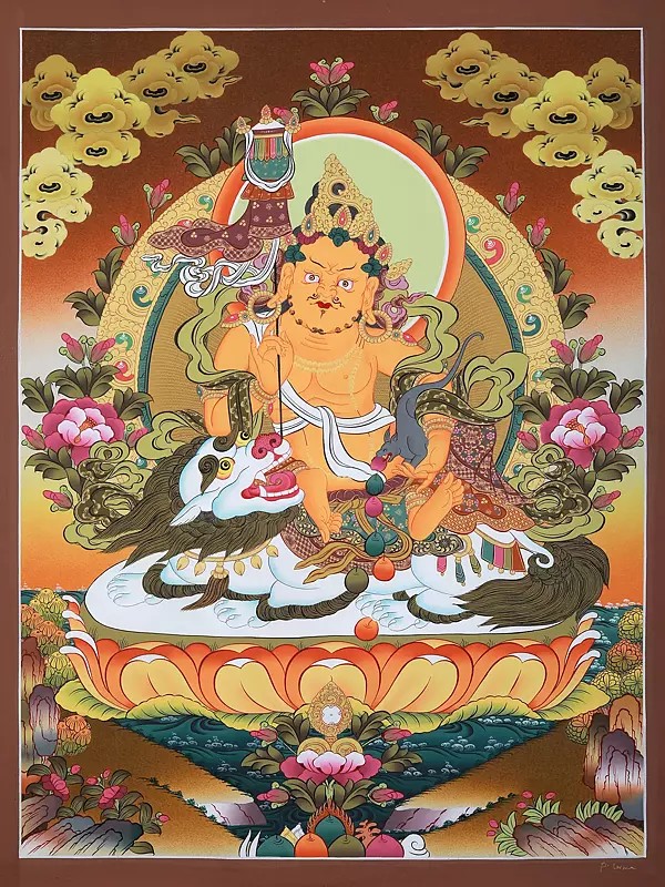 Buddhist Kubera Seated Posture | Brocadeless Thangka Painting
