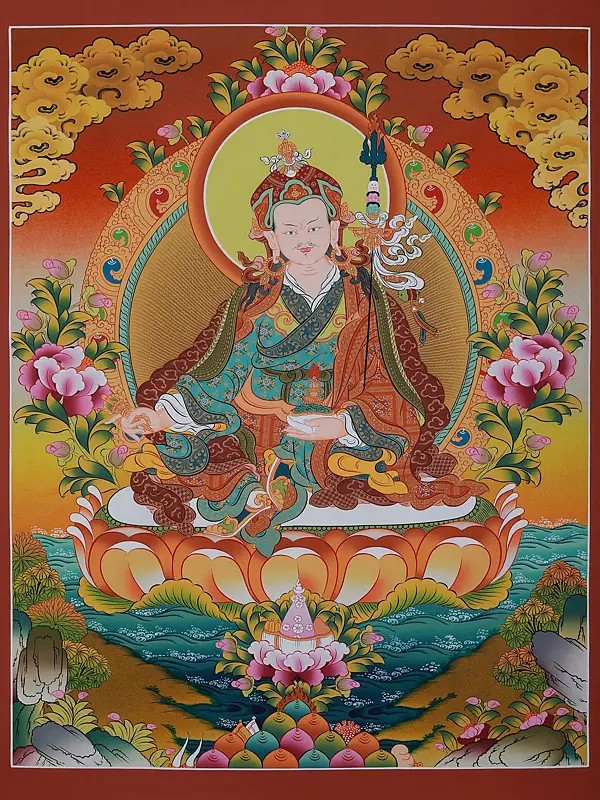 Tibetan Guru Rinpoche | Brocadeless Thangka Painting
