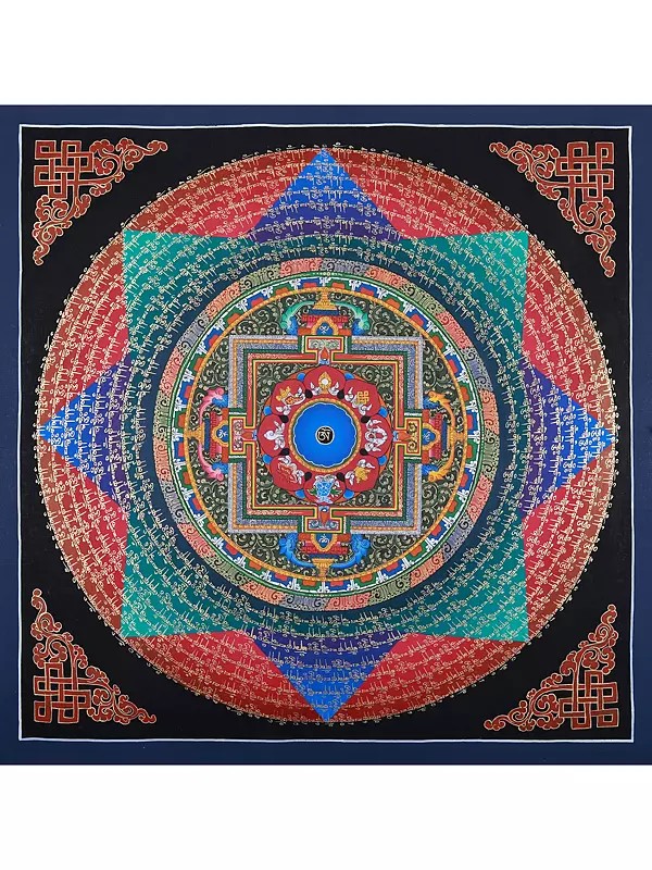 Tibetan Mantra In Mandala | Brocadeless Thangka Painting
