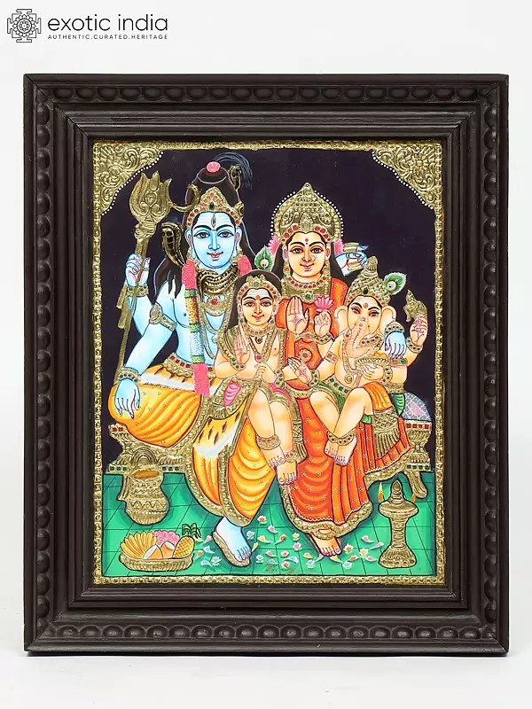 Shiva Family | Framed Tanjore Painting