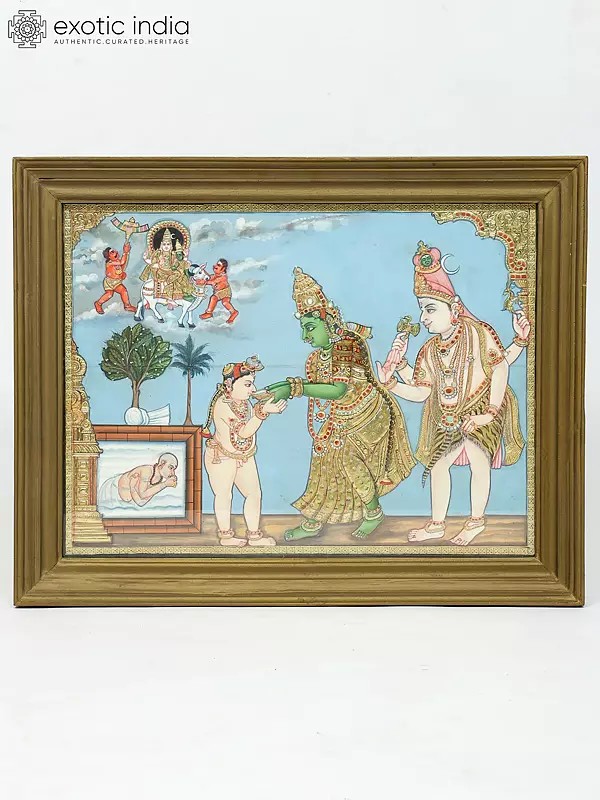 Sambandar Receives The Milk of Knowledge | Framed Tanjore Painting