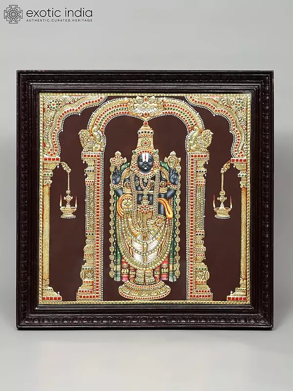 Superfine Tirupati Balaji (Venkateshvara) | 24 Karat Gold Work | Framed Tanjore Painting