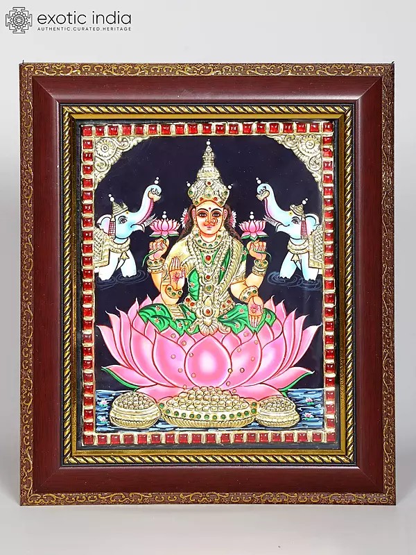 Goddess Gajalakshmi | Framed Tanjore Painting