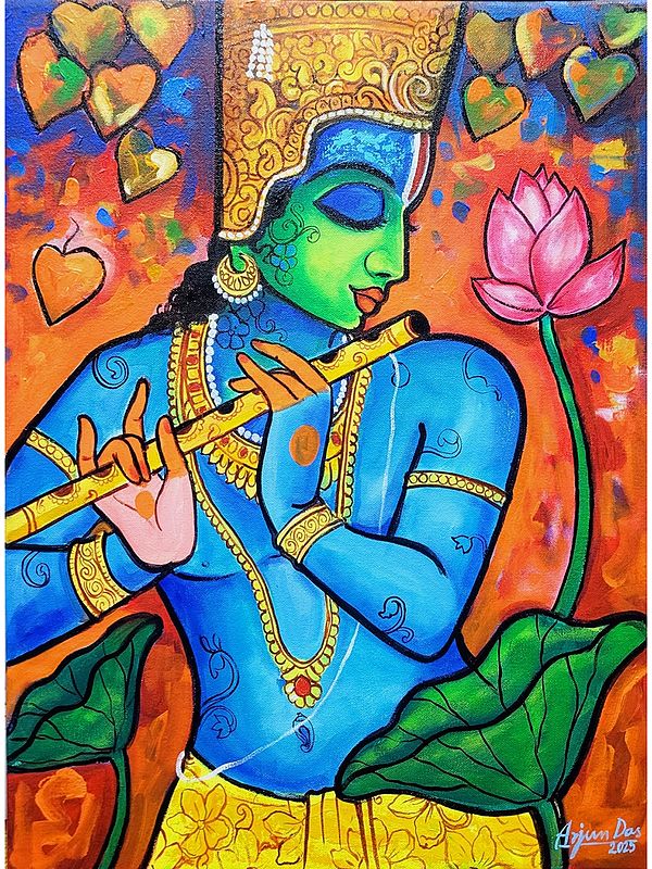 Krishna Playing Flute | Acrylic On Canvas | By Arjun Das